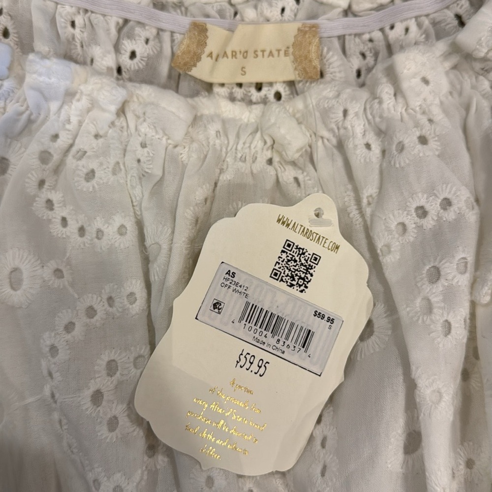 Altar'd State White Off the Shoulder Bishop Sleeve Crop Blouse - Picture 6 of 6